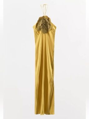 Elegant Tie Evening Dress with Floral Appliqué Beading
